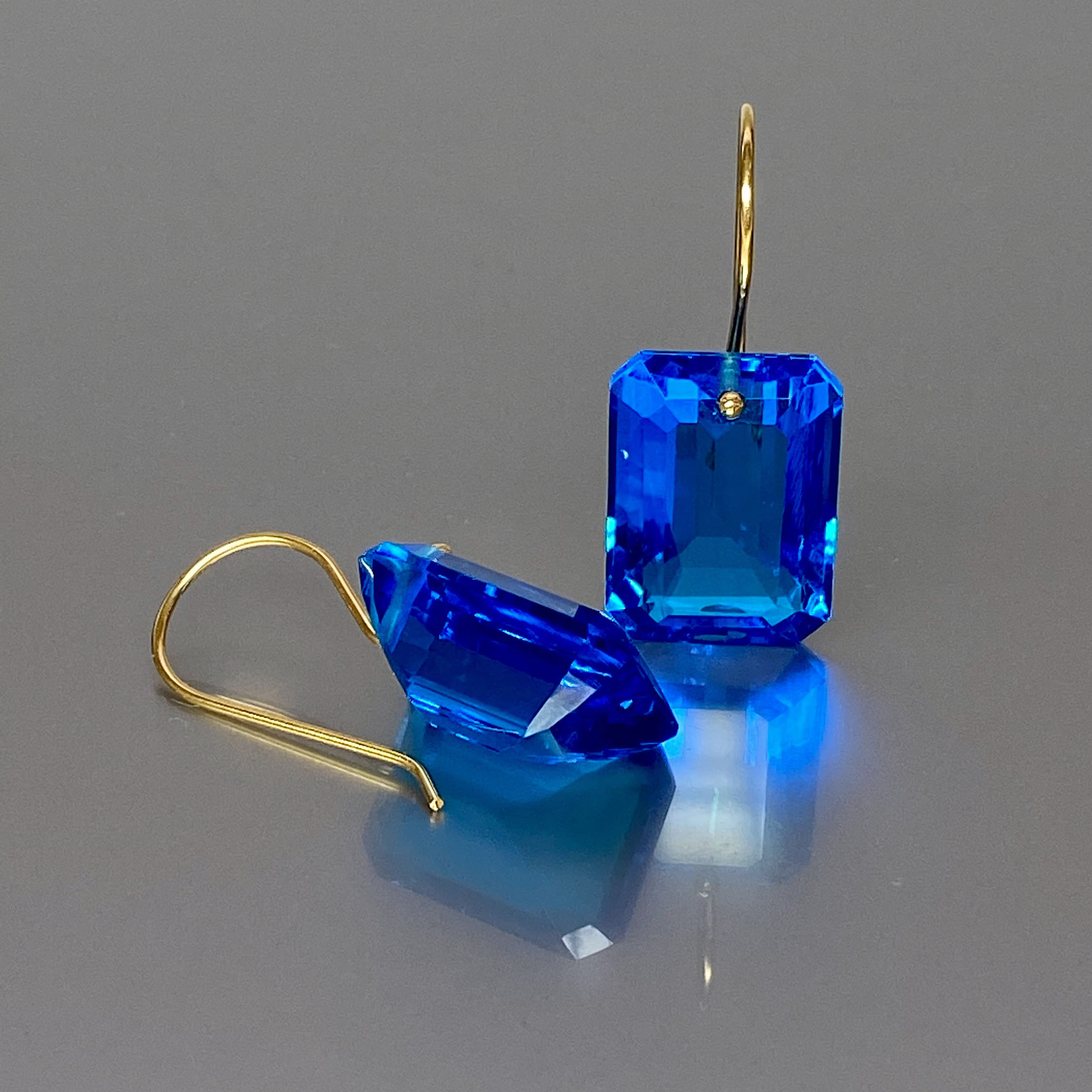Emerald Cut Blue Sapphire Drop Earrings