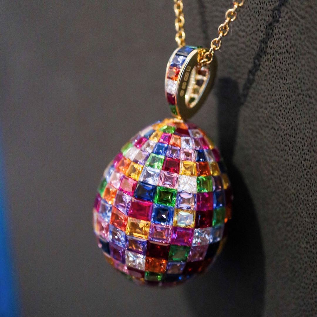 Invisible Setting Princess Cut Rainbow Egg Pendant Necklace