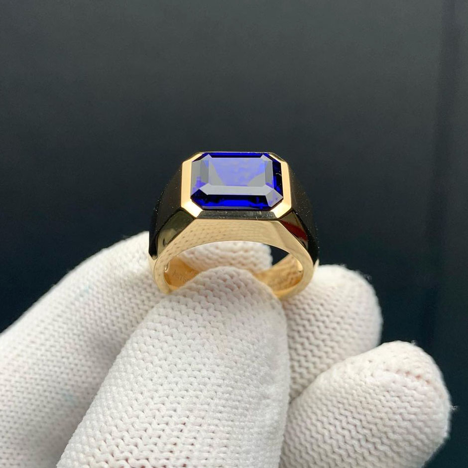 5 ct Radiant Cut Blue Sapphire Men's Engagement Ring