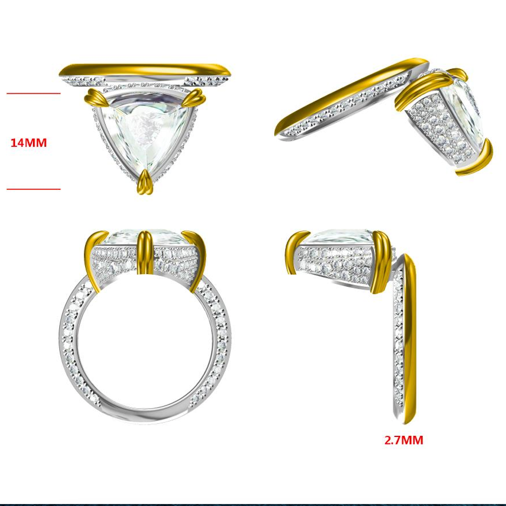 2 ctw Triangle Cut White Gemstone Engagement Ring for Men and Women