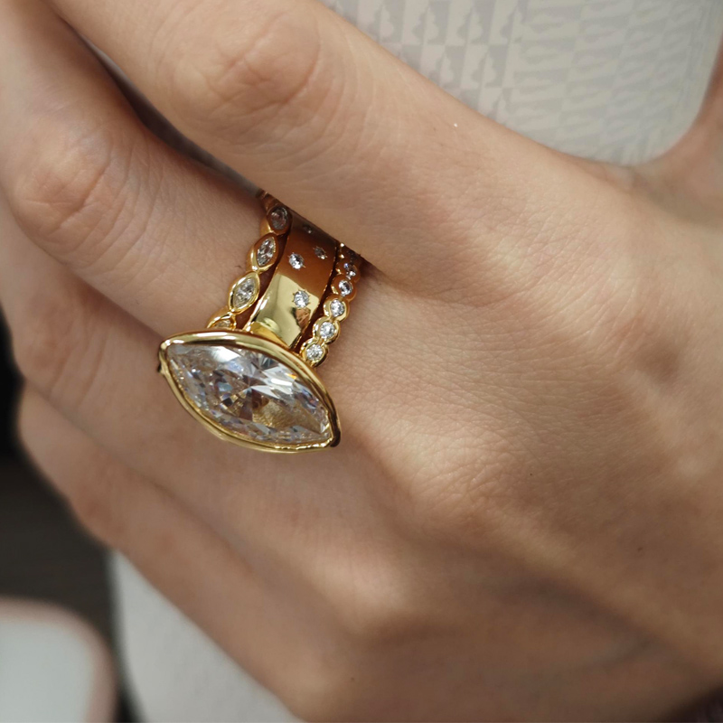 S925 Moissanite Bezel Setting 4ct Marquise Cut Wedding Set/3pcs - Fierylee Made