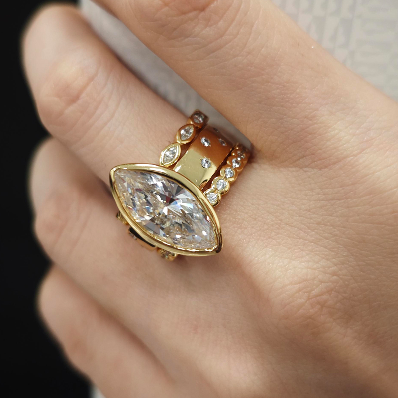 S925 Moissanite Bezel Setting 4ct Marquise Cut Wedding Set/3pcs - Fierylee Made