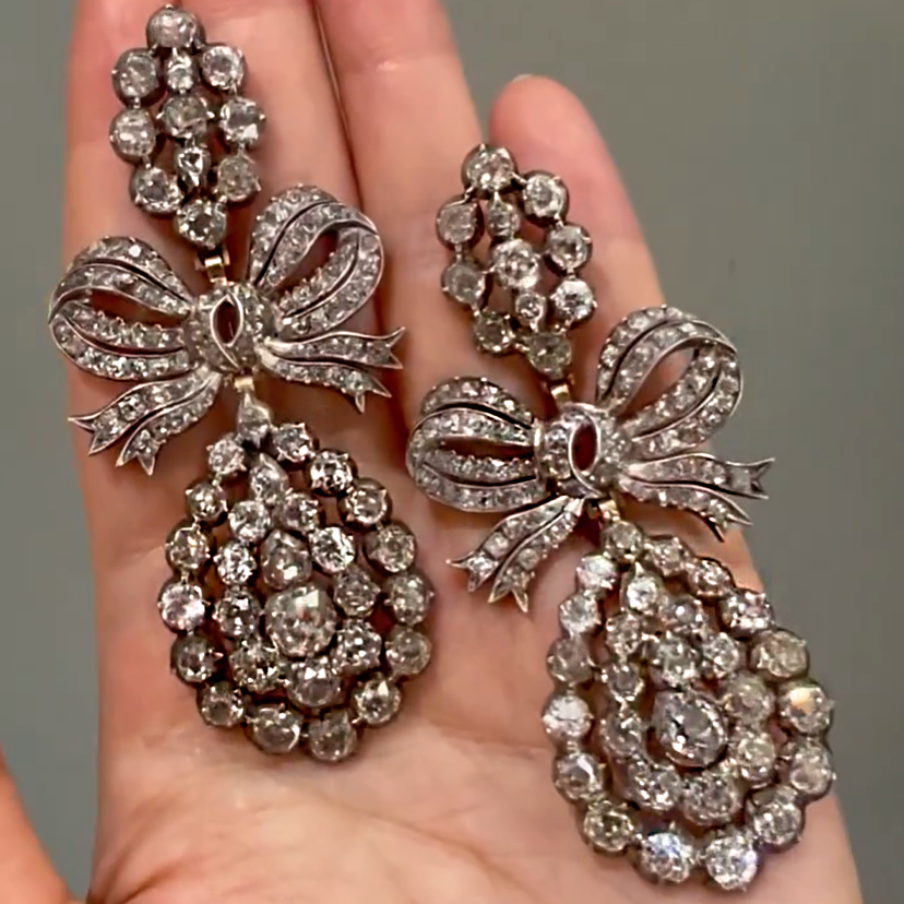 Luxurious Vintage 7ct Round Cut White Diamond Bow Earrings