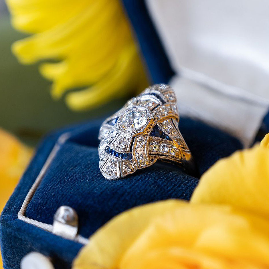 Art Deco Design1.5ct Cocktail Ring in 925 Sterling Silver