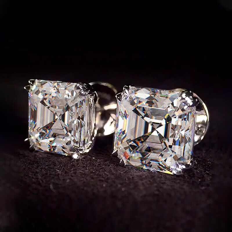 3ct Double Prong Classic Asscher Cut Stud Earrings