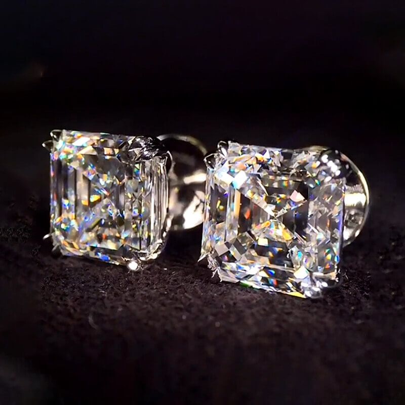 3ct Double Prong Classic Asscher Cut Stud Earrings
