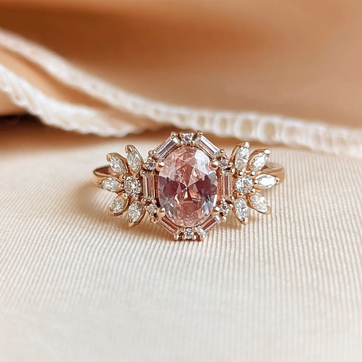 3ct Halo Oval Cut Pink Sapphire Engagement Ring in Rose Gold