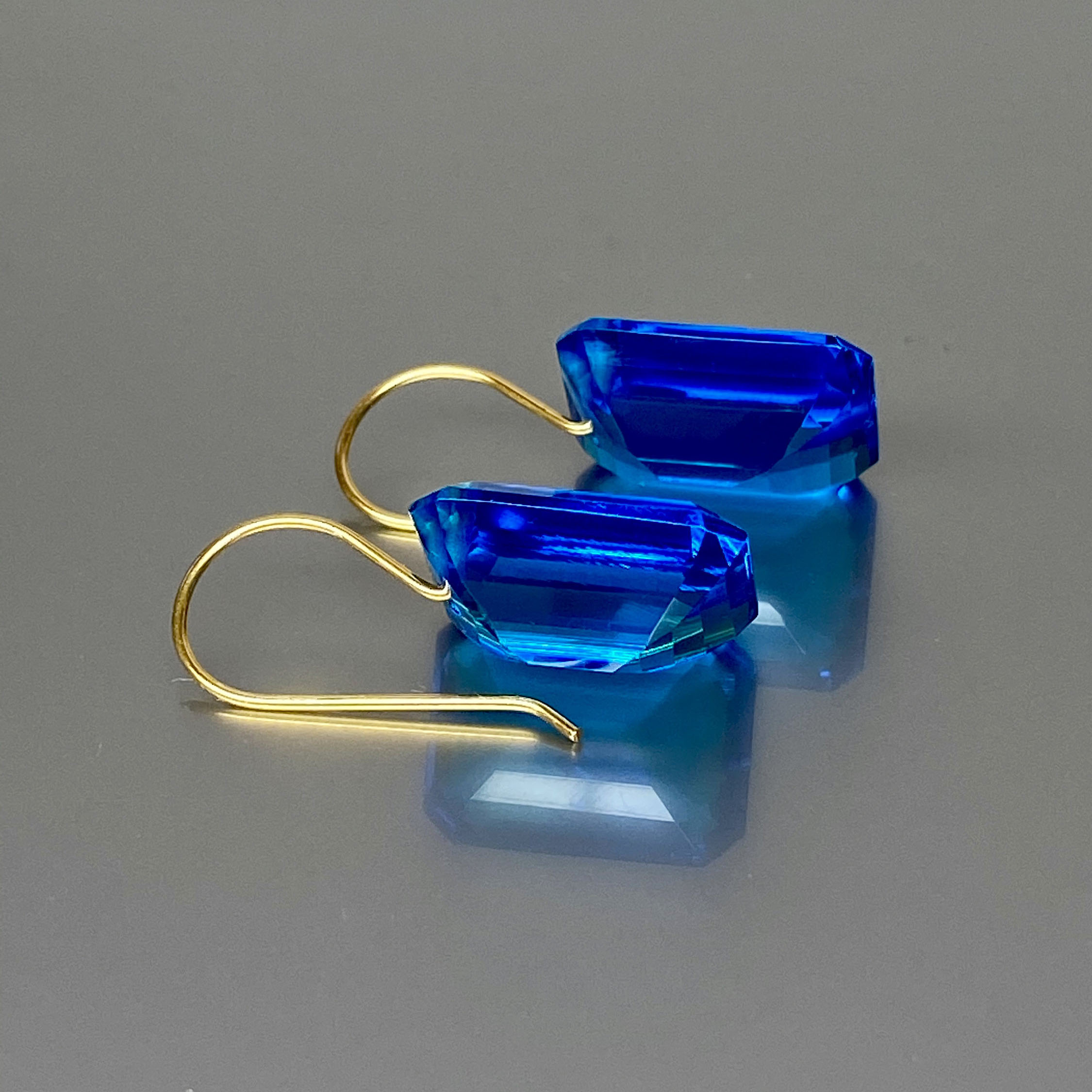 Emerald Cut Blue Sapphire Drop Earrings