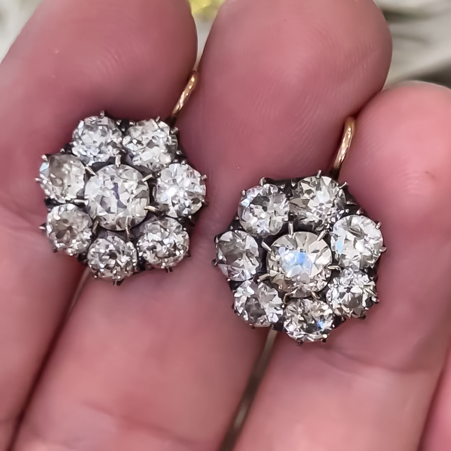 Vintage 3 ctw Round Cut White Gemstone Flower Earrings