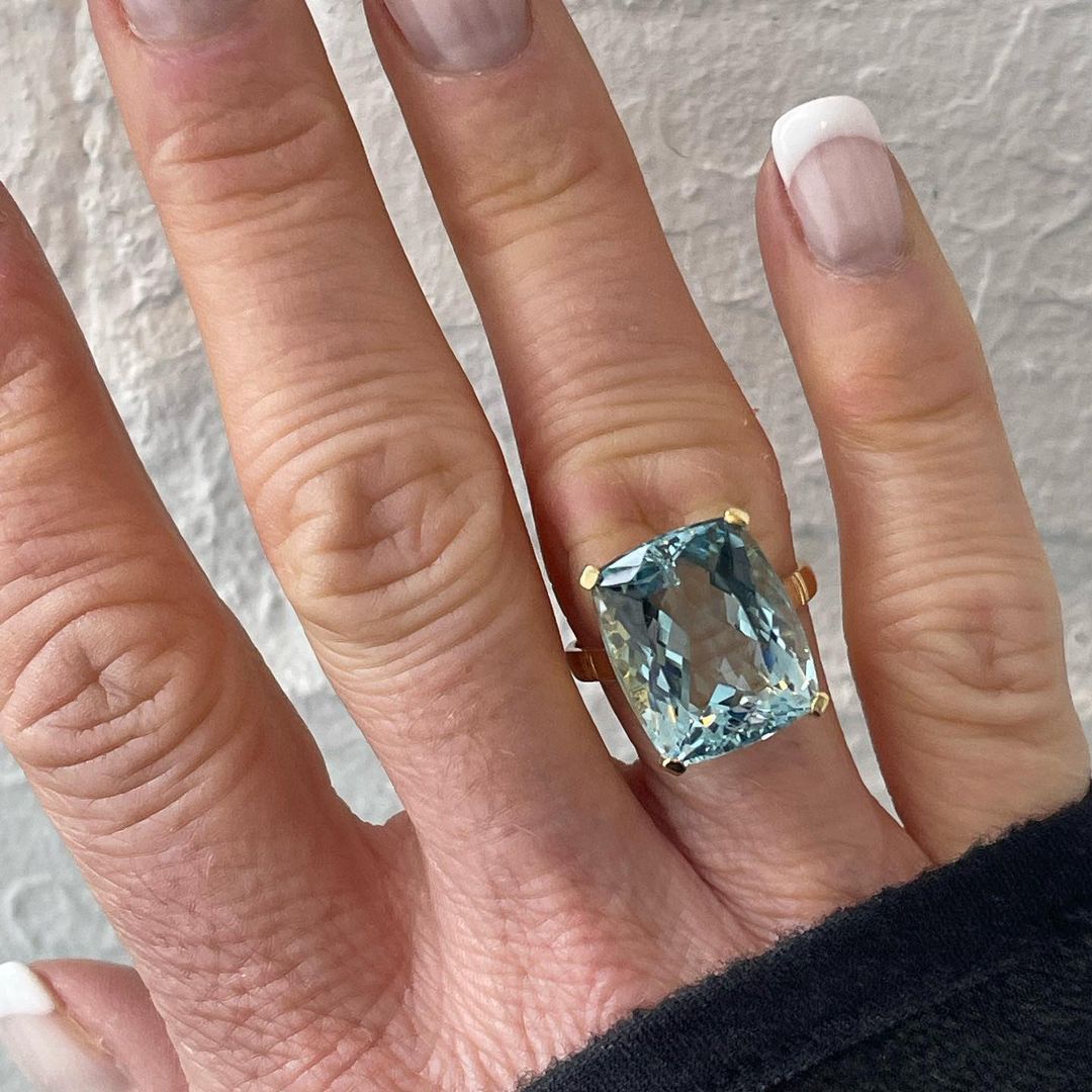 7ct Cushion Cut Aquamarine Sapphire Engagement Ring - Fierylee Made   