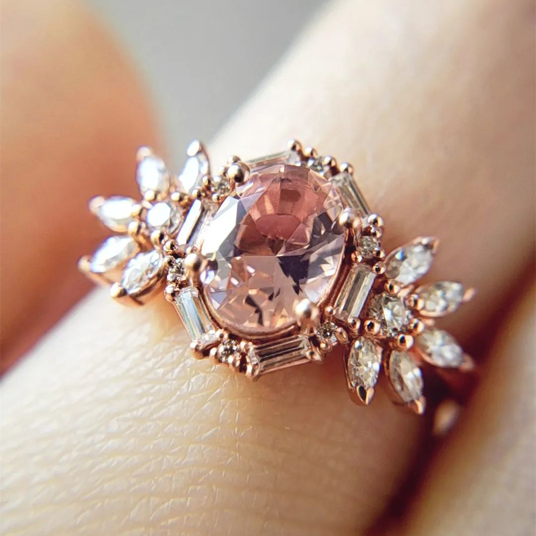 3ct Halo Oval Cut Pink Sapphire Engagement Ring in Rose Gold