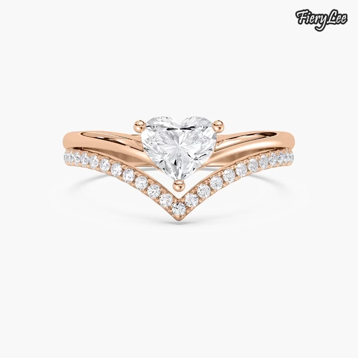 Heart Cut Diamond V Shape Engagement Ring