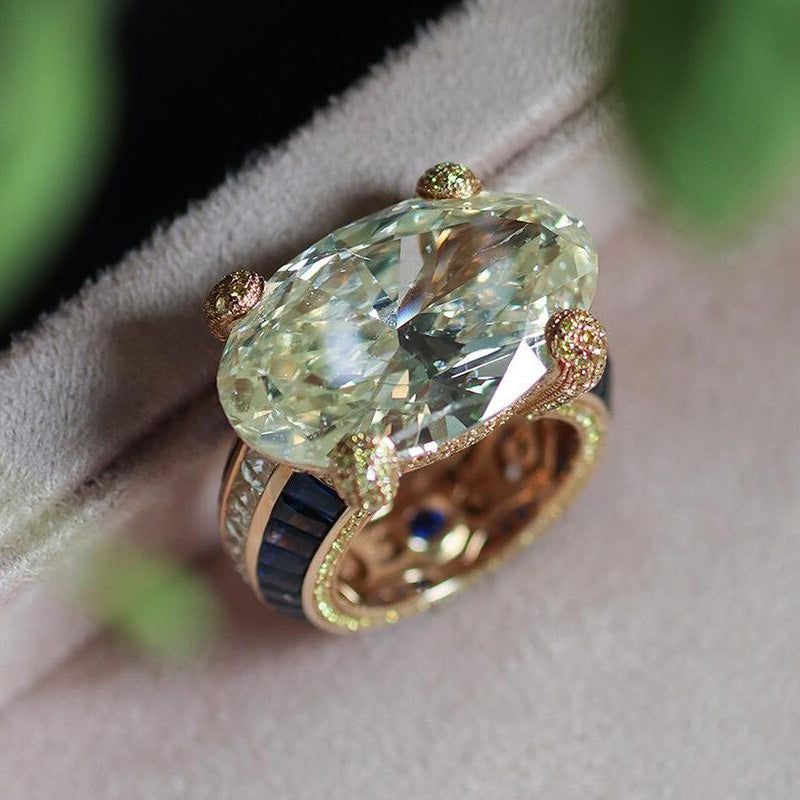 8ct Oval Cut Yellow and Blue Stones Ring