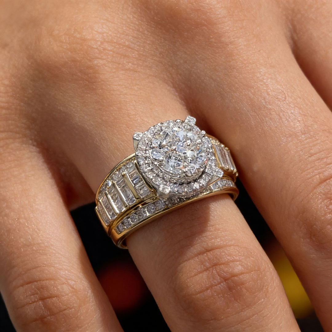 Luxury 4 ctw Round & Trapezoidal Cut White Gemstone Pavé Engagement Ring