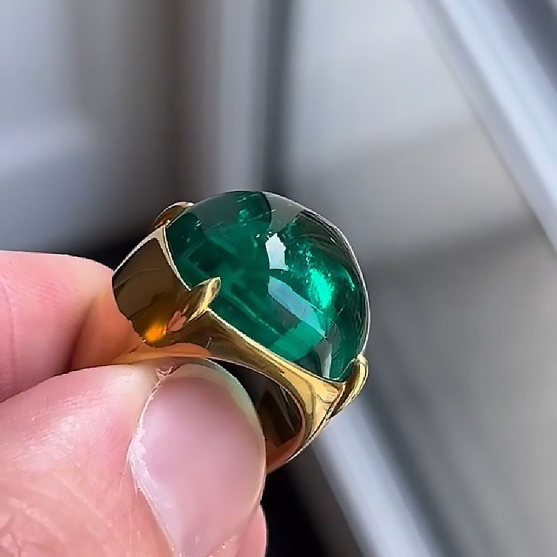 17ct Royall Colombian Cabochon Cut Emerald Sapphire Engagement Ring
