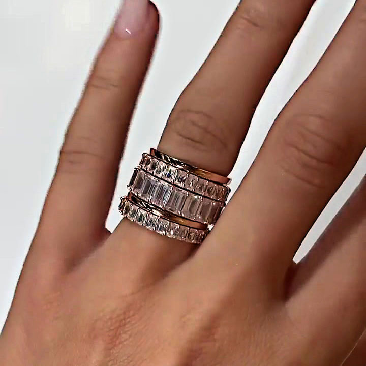5.75ct Emerald Cut White Sapphire Stacking Ring 5pcs Set