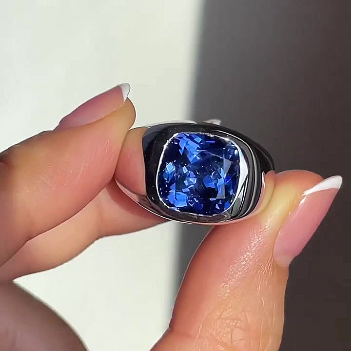 5ct Cushion Cut Blue Sapphire Men's Engagement Ring