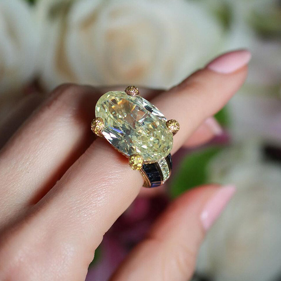 8ct Oval Cut Yellow and Blue Stones Ring