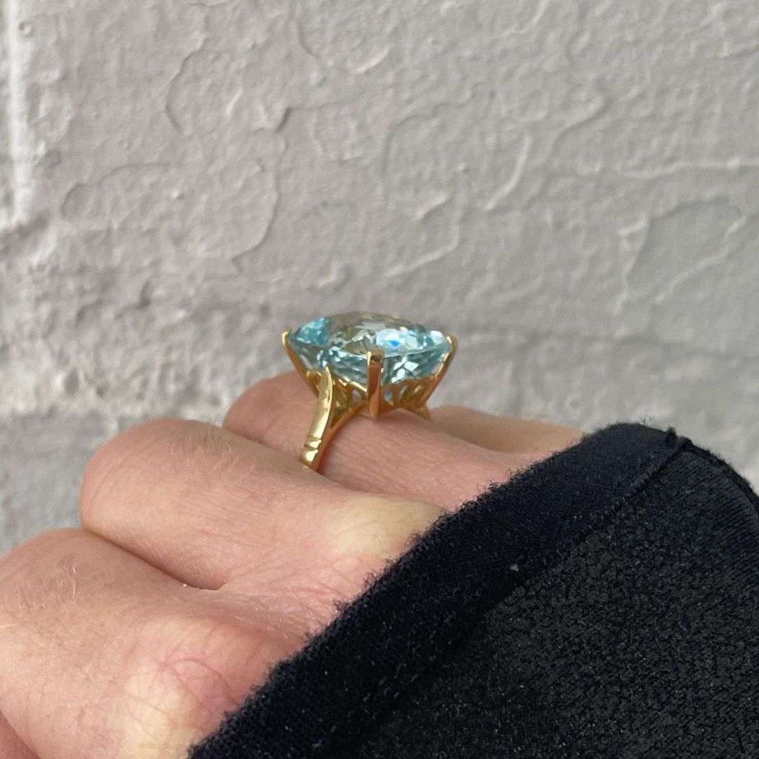 7ct Cushion Cut Aquamarine Sapphire Engagement Ring - Fierylee Made   