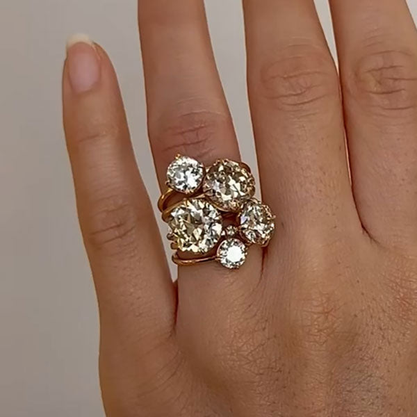 Solitaire Old European Cut Diamond Engagement Rings in Yellow Gold Wedding Ring Set