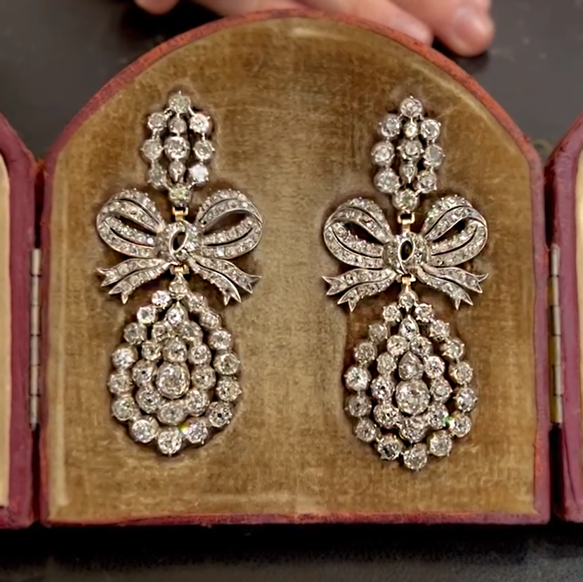 Luxurious Vintage 7ct Round Cut White Diamond Bow Earrings