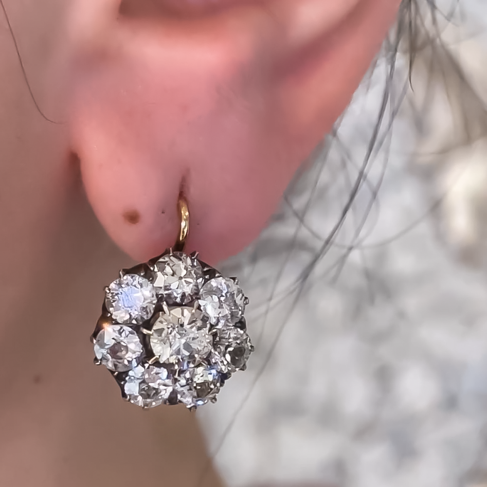 Vintage 3 ctw Round Cut White Gemstone Flower Earrings