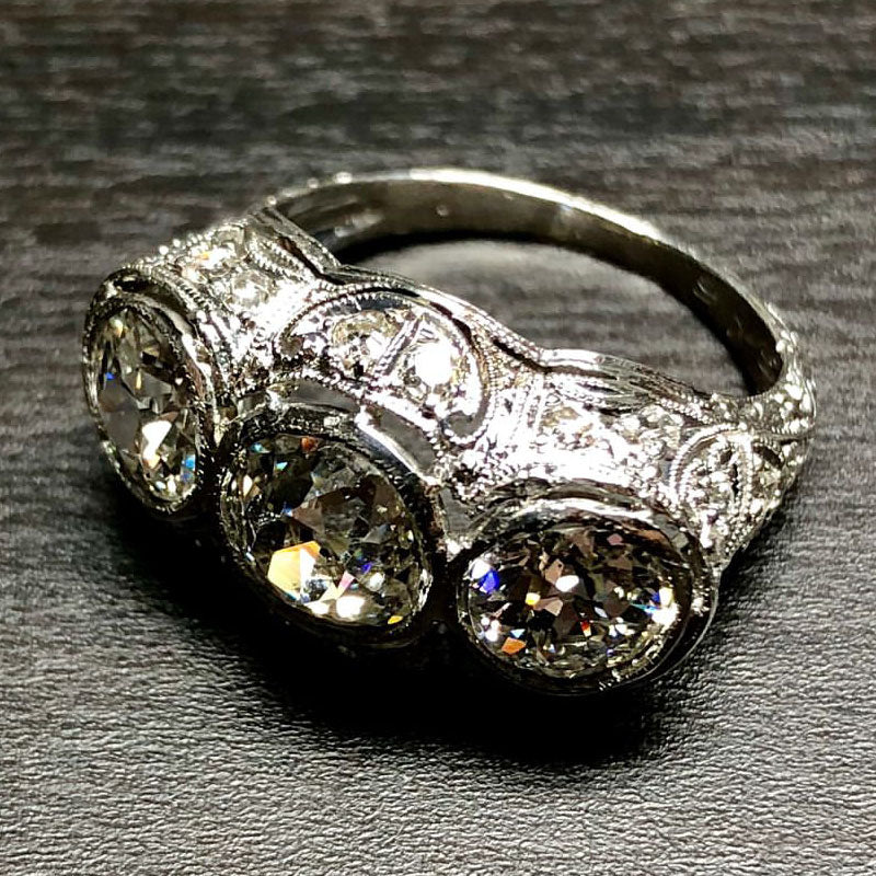 8.3ctw Old Mine Cut Antique Estate 3 Stone Ring
