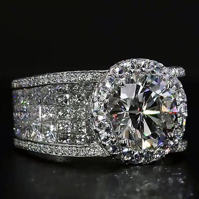 6ct Wide Shank Halo Round Cut White Sapphire Engagement Ring