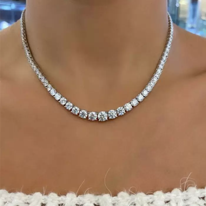 4-prong Setting Round Cut White Sapphire Tennis Necklace