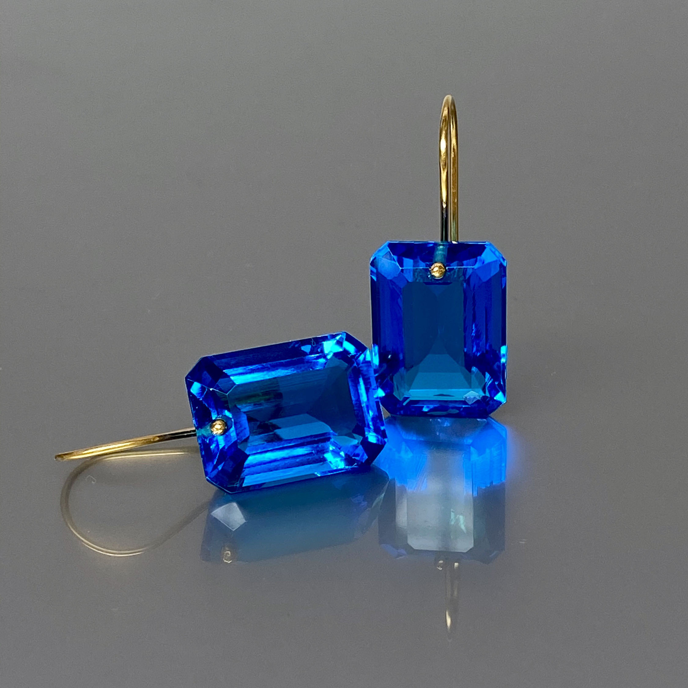 Emerald Cut Blue Sapphire Drop Earrings