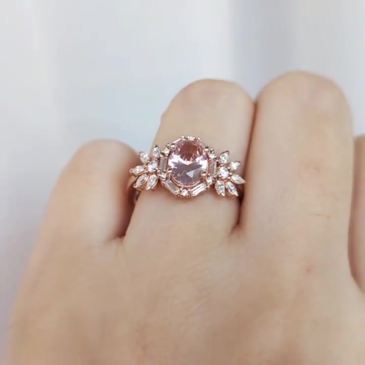 3ct Halo Oval Cut Pink Sapphire Engagement Ring in Rose Gold