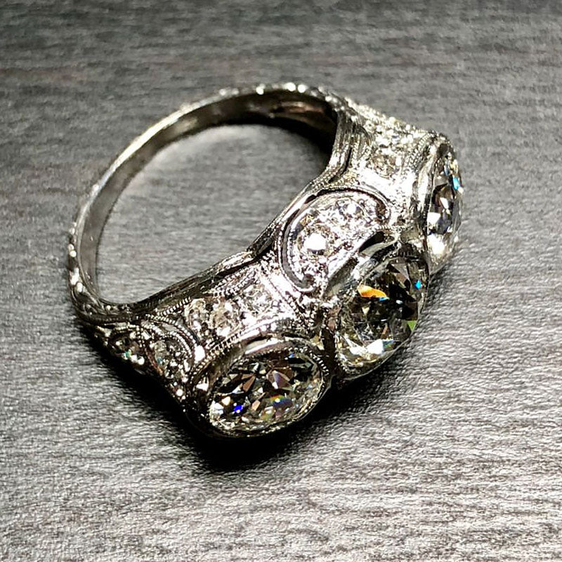 8.3ctw Old Mine Cut Antique Estate 3 Stone Ring