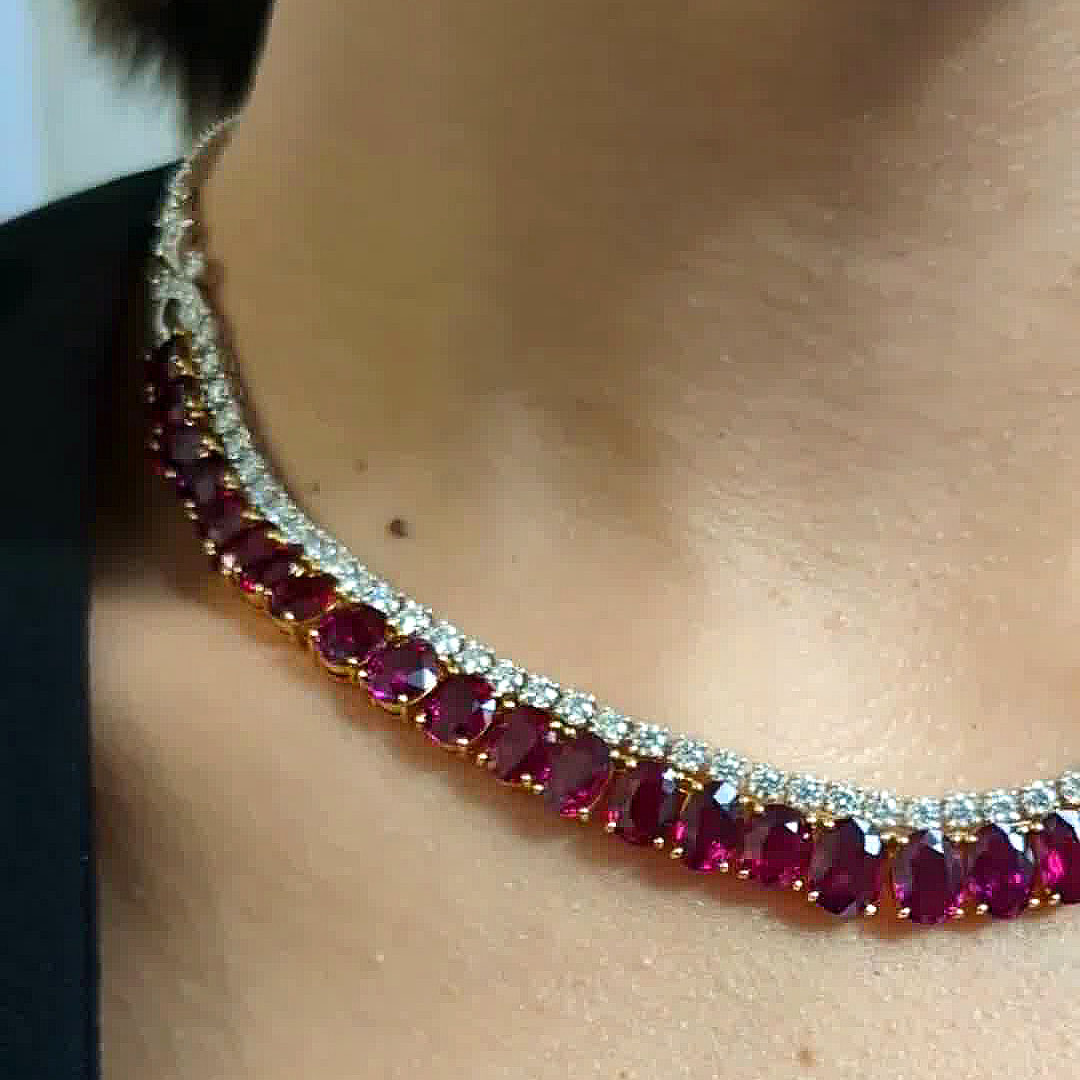 Oval Cut Ruby Sapphire Necklace - Fierylee Made
