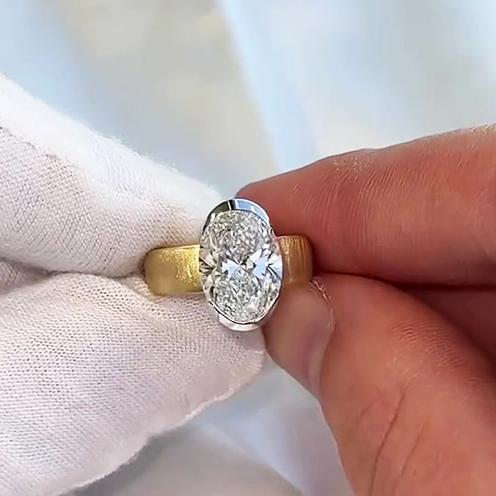 4 ct Half Bezel Setting Oval Cut White Sapphire Engagement Ring
