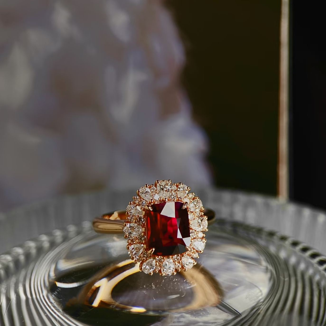 3ct Unheated Lab Pigeon Blood Ruby Halo Women Engagement Ring - Fierylee Made