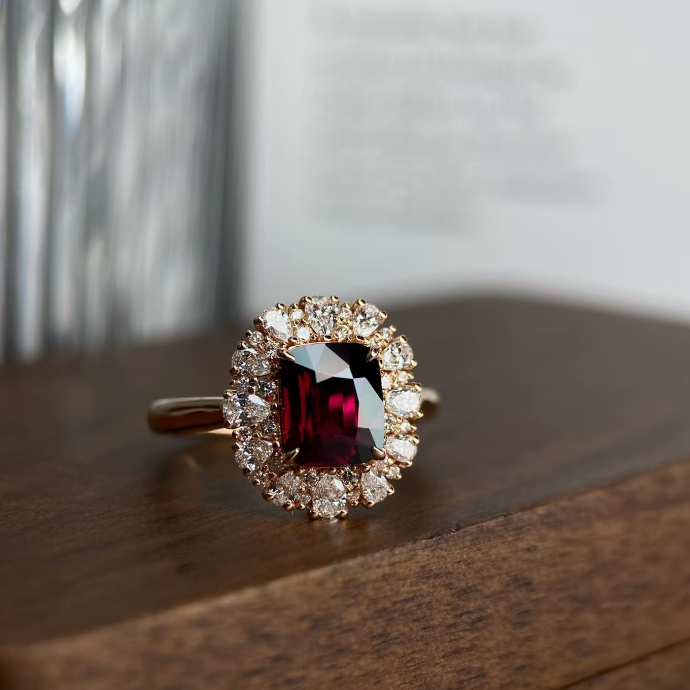 3ct Unheated Lab Pigeon Blood Ruby Halo Women Engagement Ring - Fierylee Made