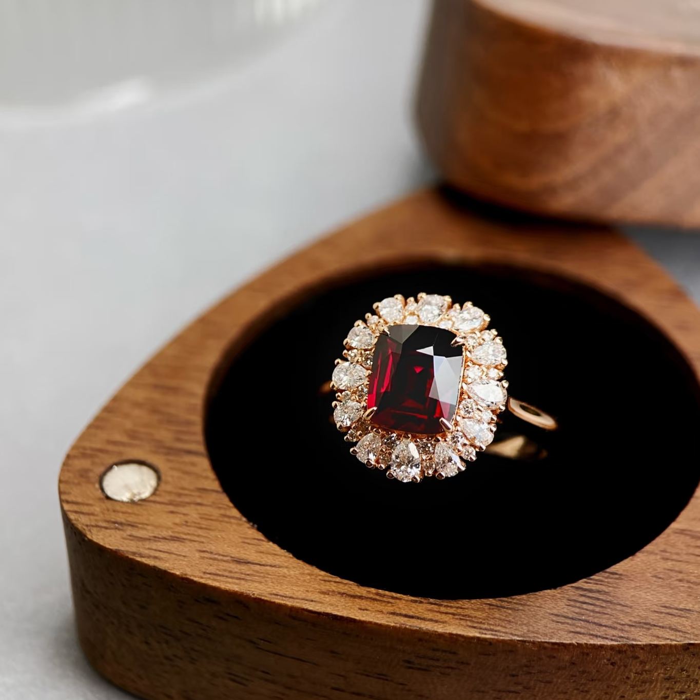 3ct Unheated Lab Pigeon Blood Ruby Halo Women Engagement Ring - Fierylee Made