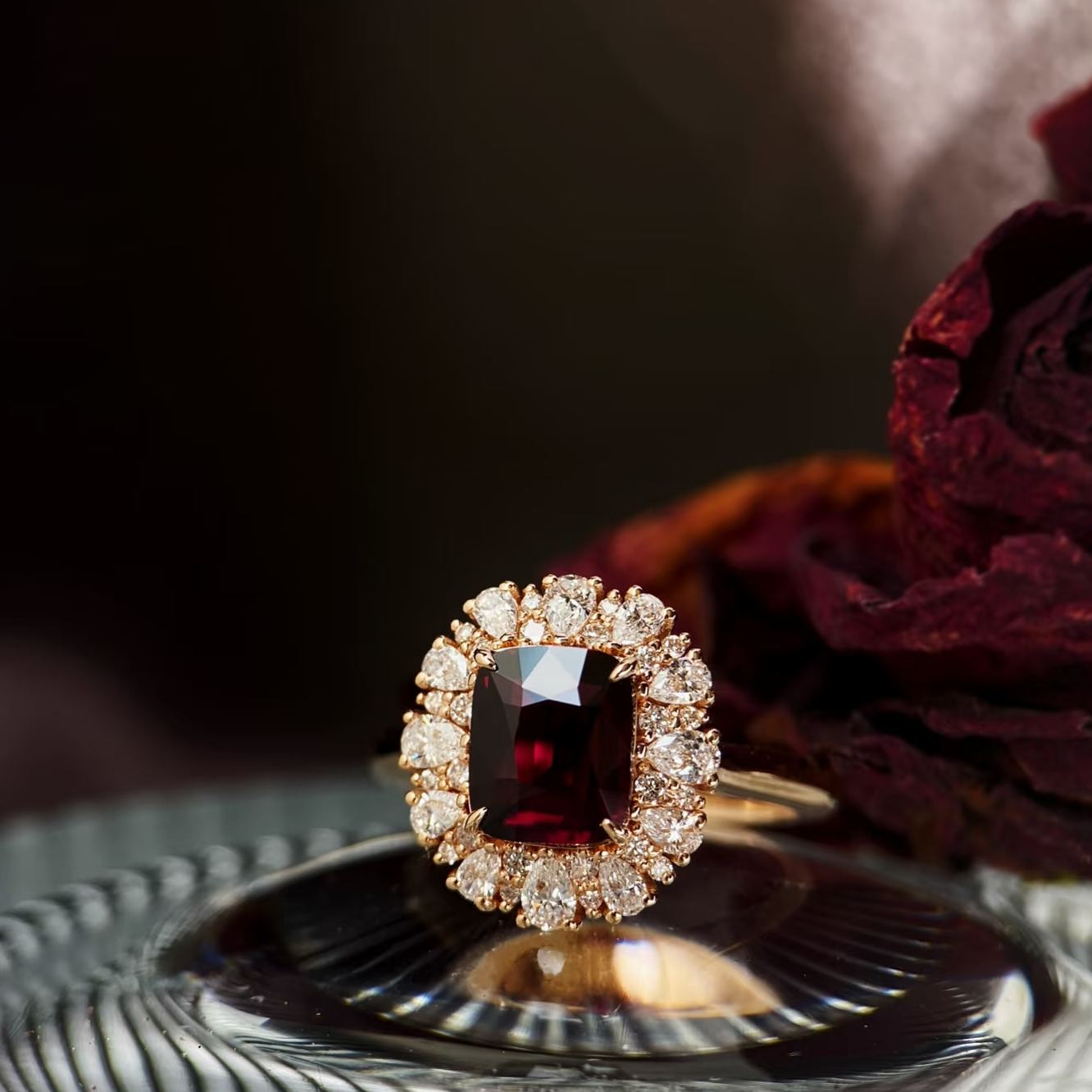 3ct Unheated Lab Pigeon Blood Ruby Halo Women Engagement Ring - Fierylee Made