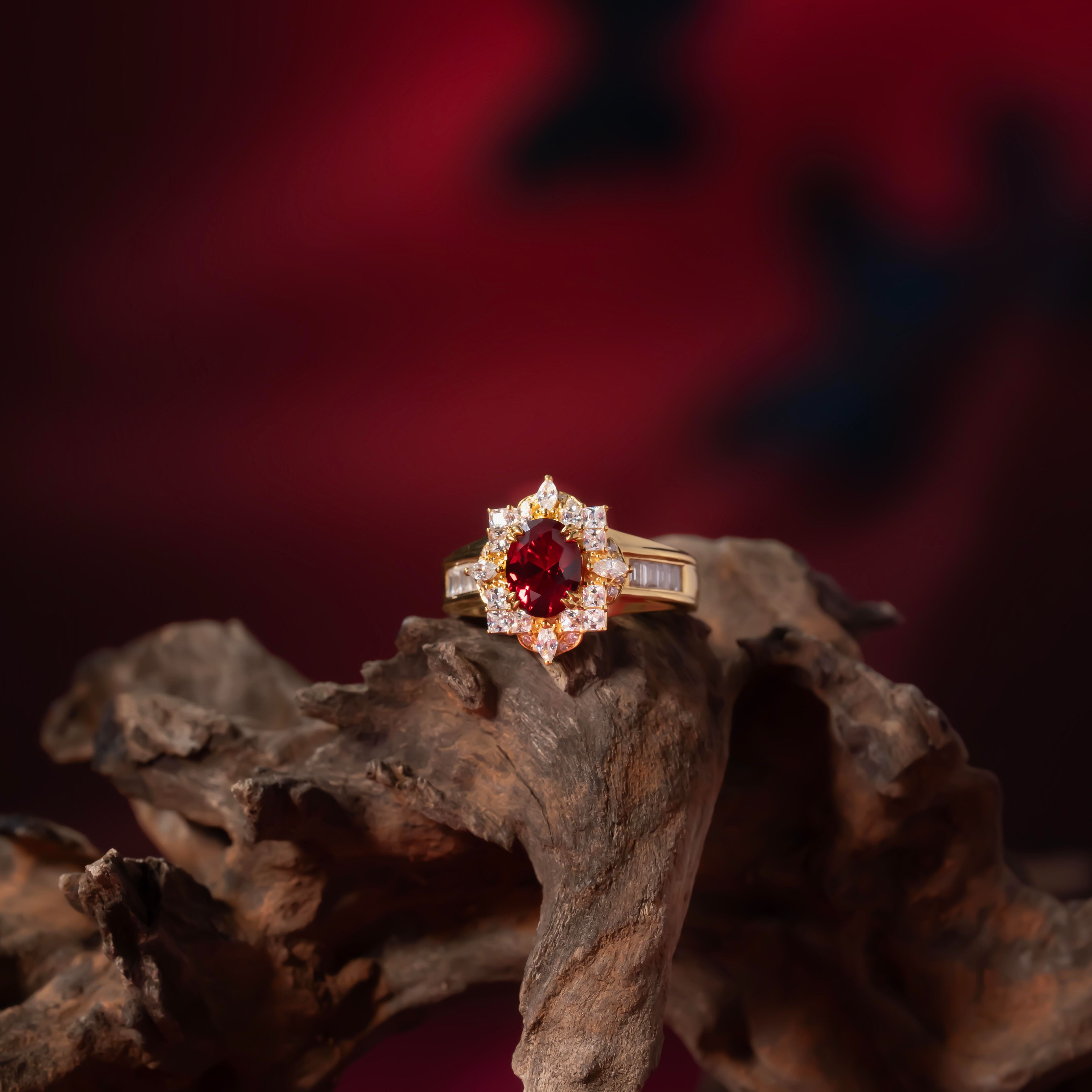 Vintage Oval Cut Ruby Halo Engagement Ring