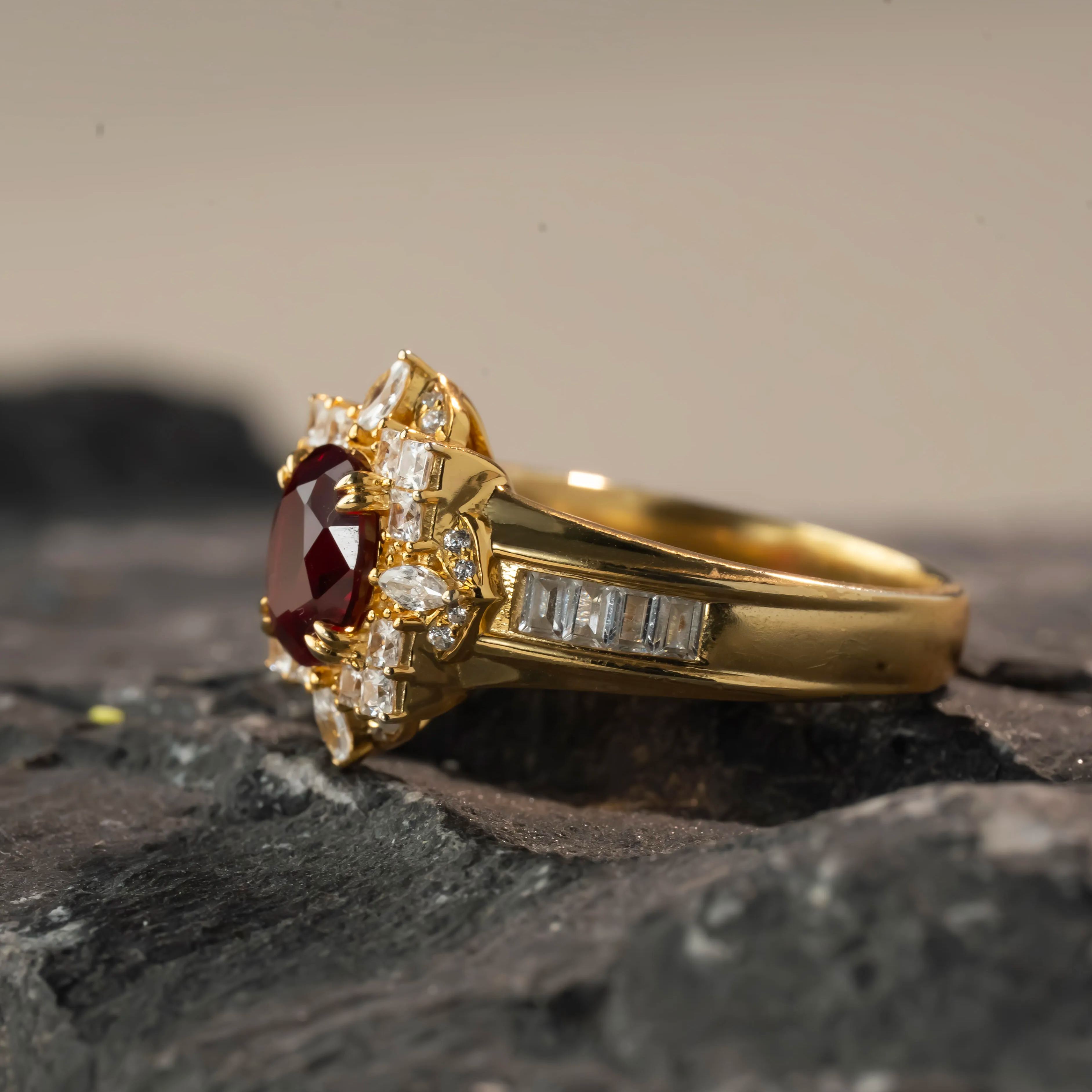 Vintage Oval Cut Ruby Halo Engagement Ring