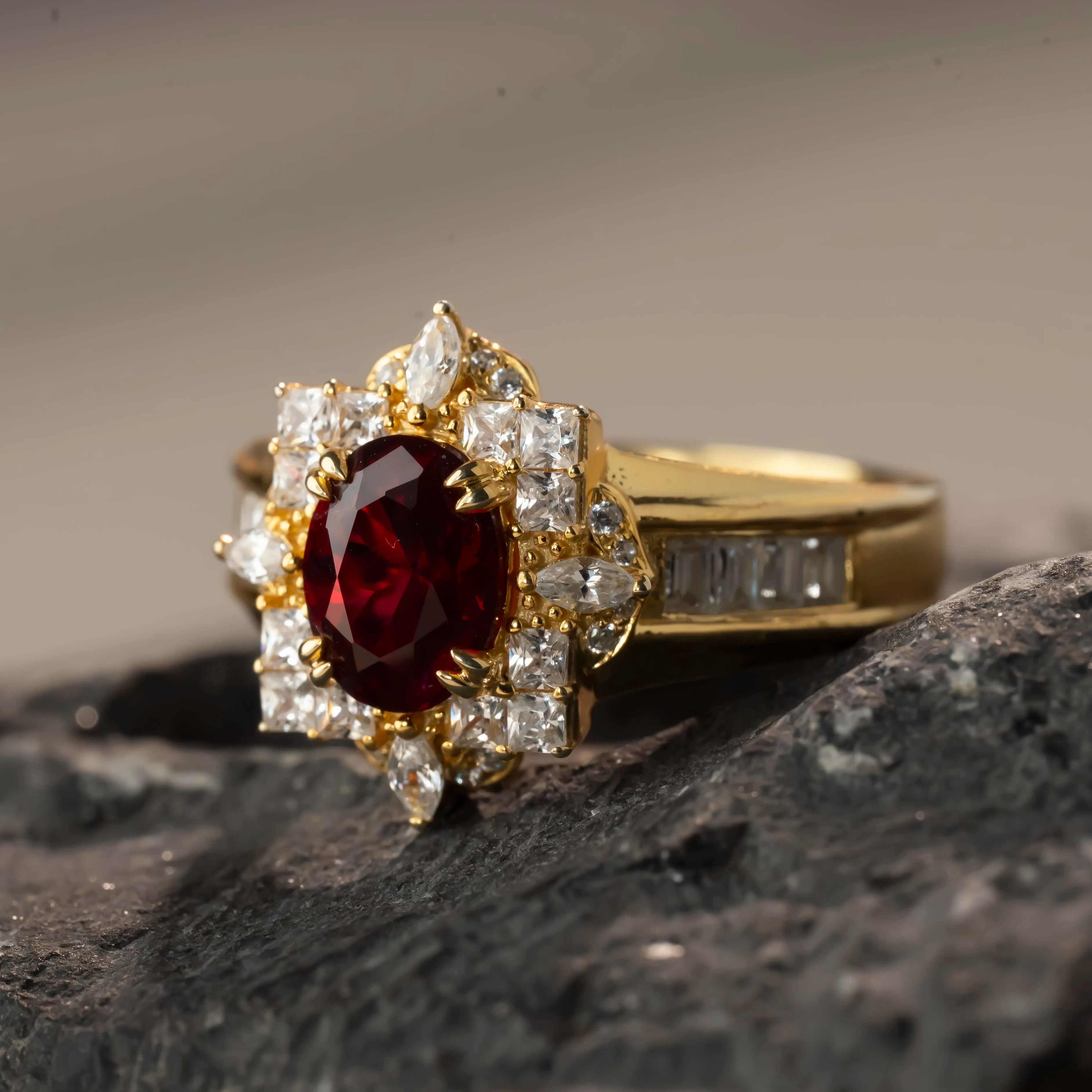 Vintage Oval Cut Ruby Halo Engagement Ring
