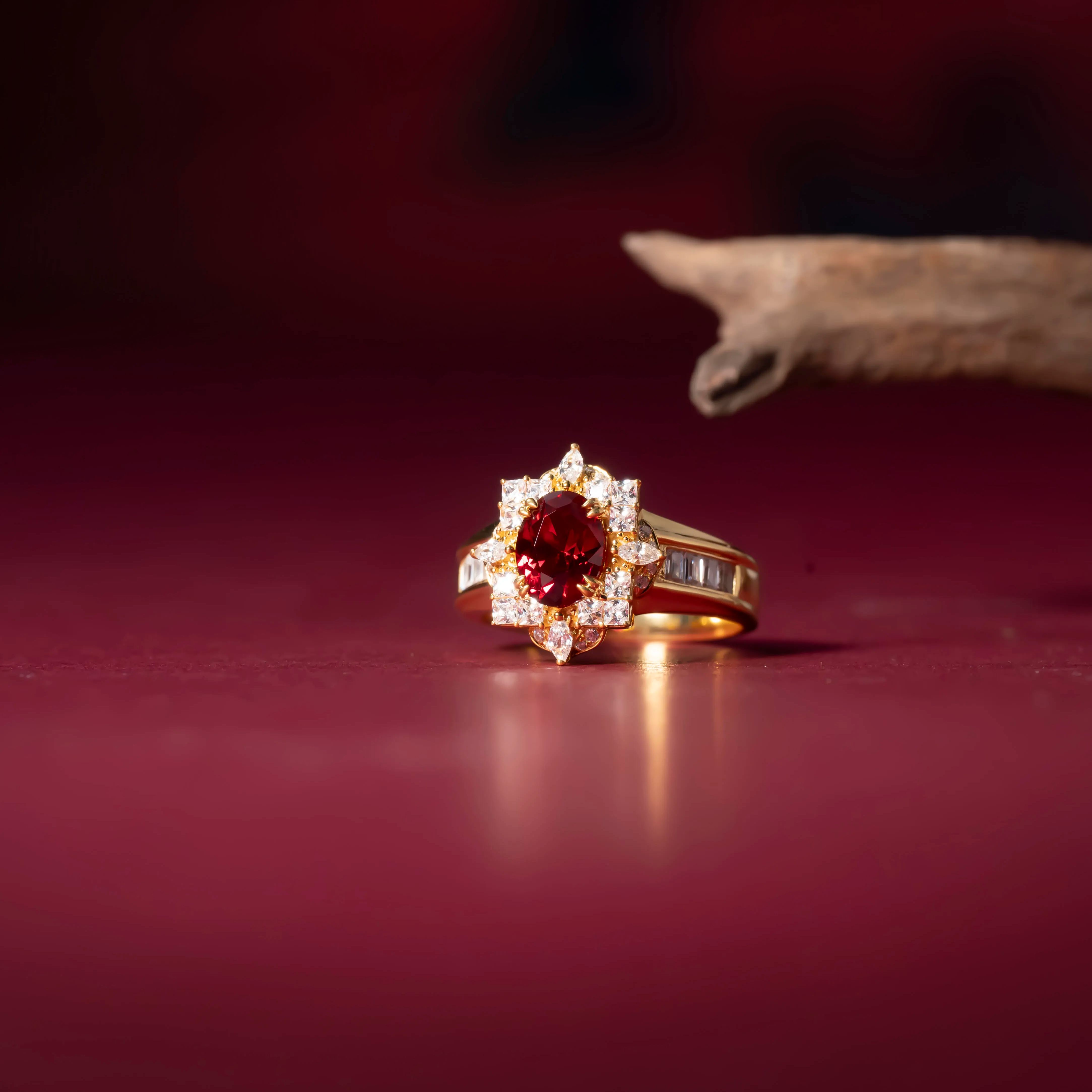 Vintage Oval Cut Ruby Halo Engagement Ring