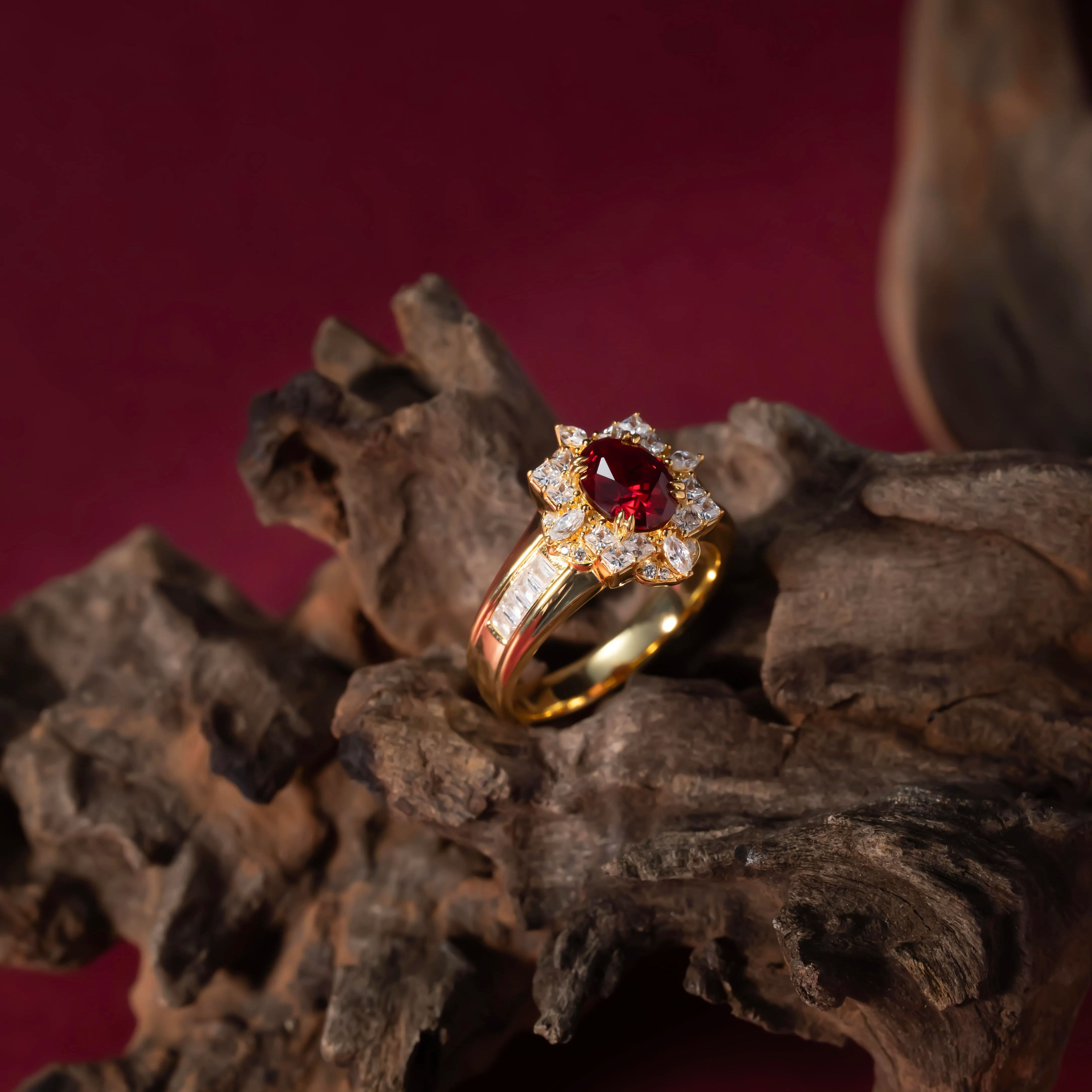Vintage Oval Cut Ruby Halo Engagement Ring