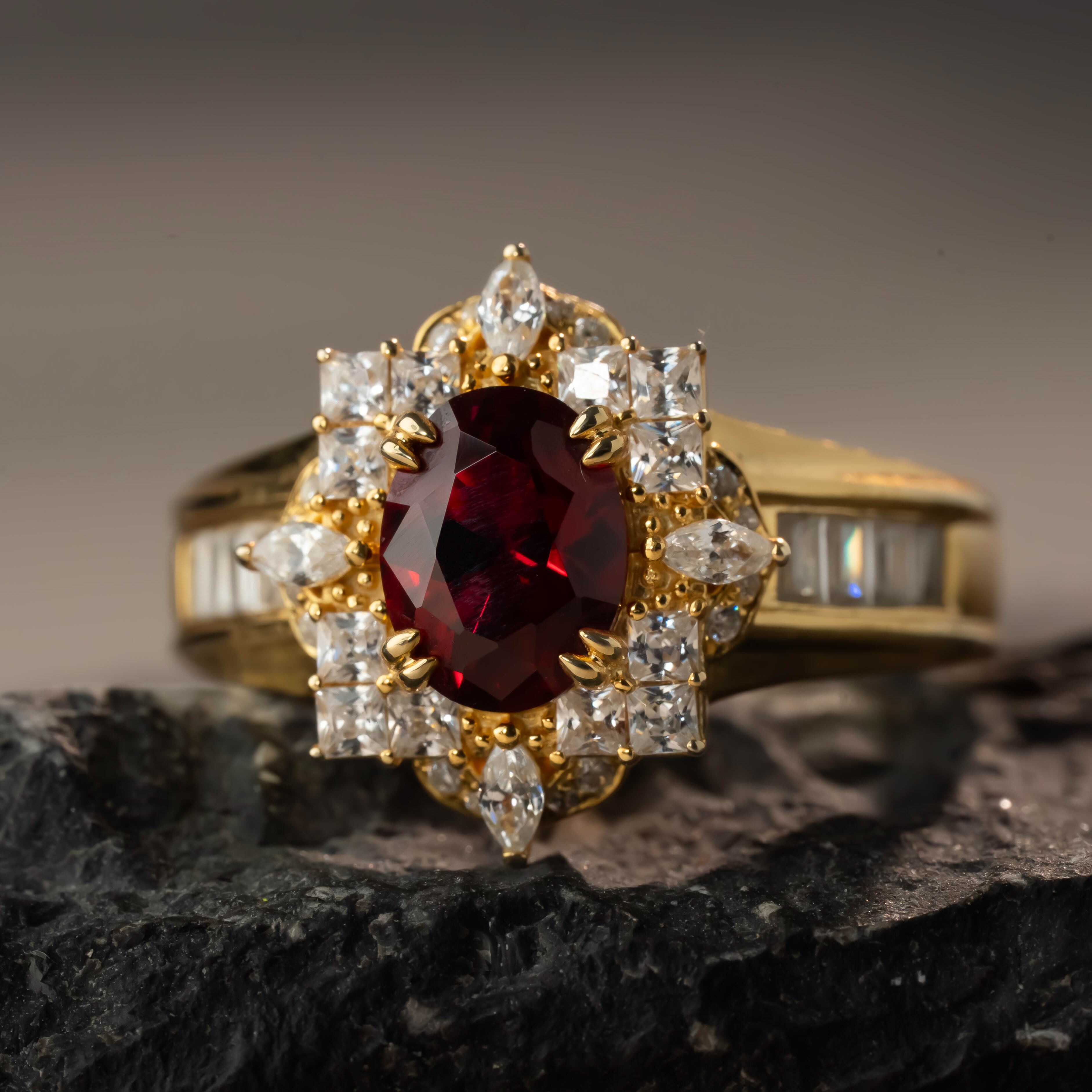 Vintage Oval Cut Ruby Halo Engagement Ring