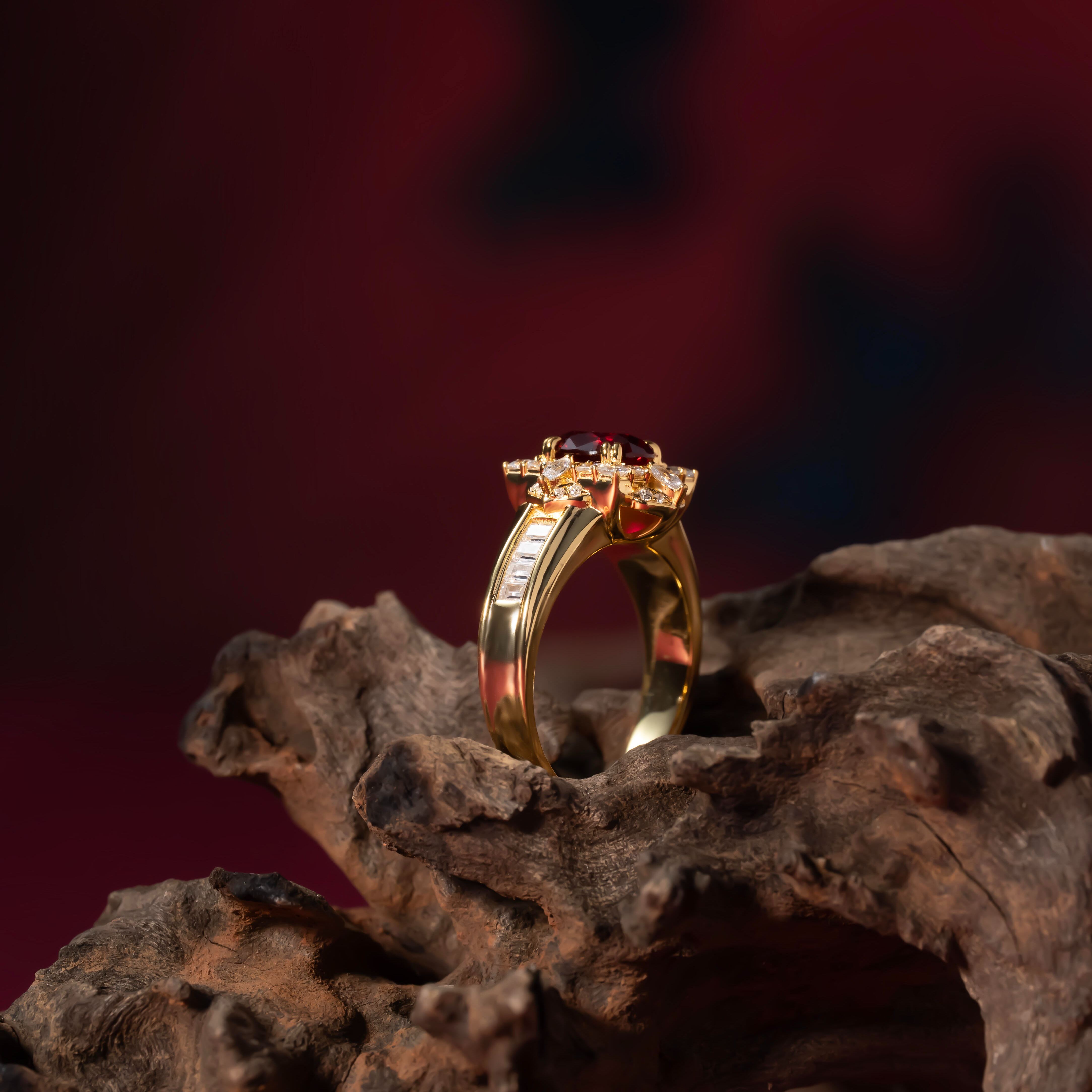 Vintage Oval Cut Ruby Halo Engagement Ring