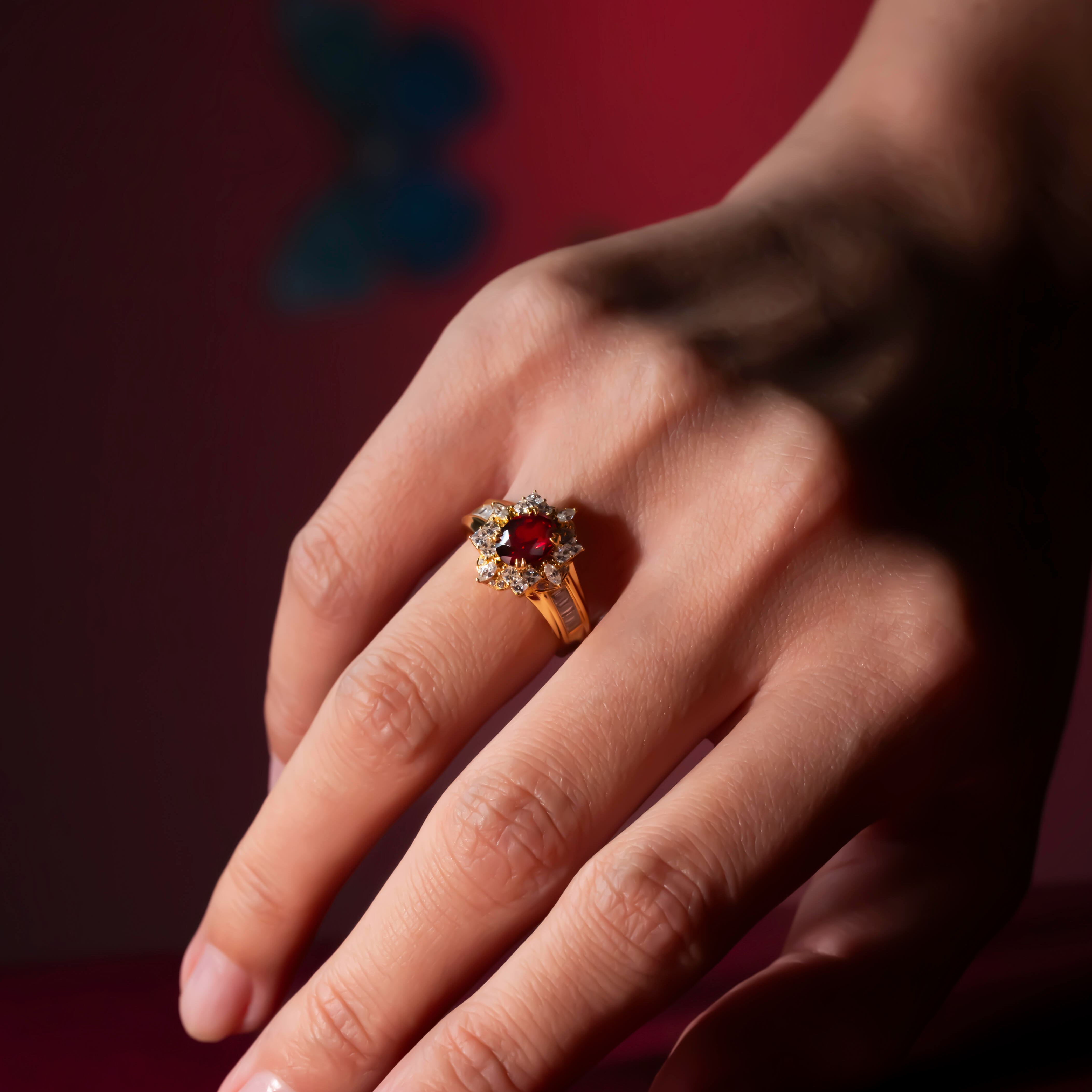 Vintage Oval Cut Ruby Halo Engagement Ring
