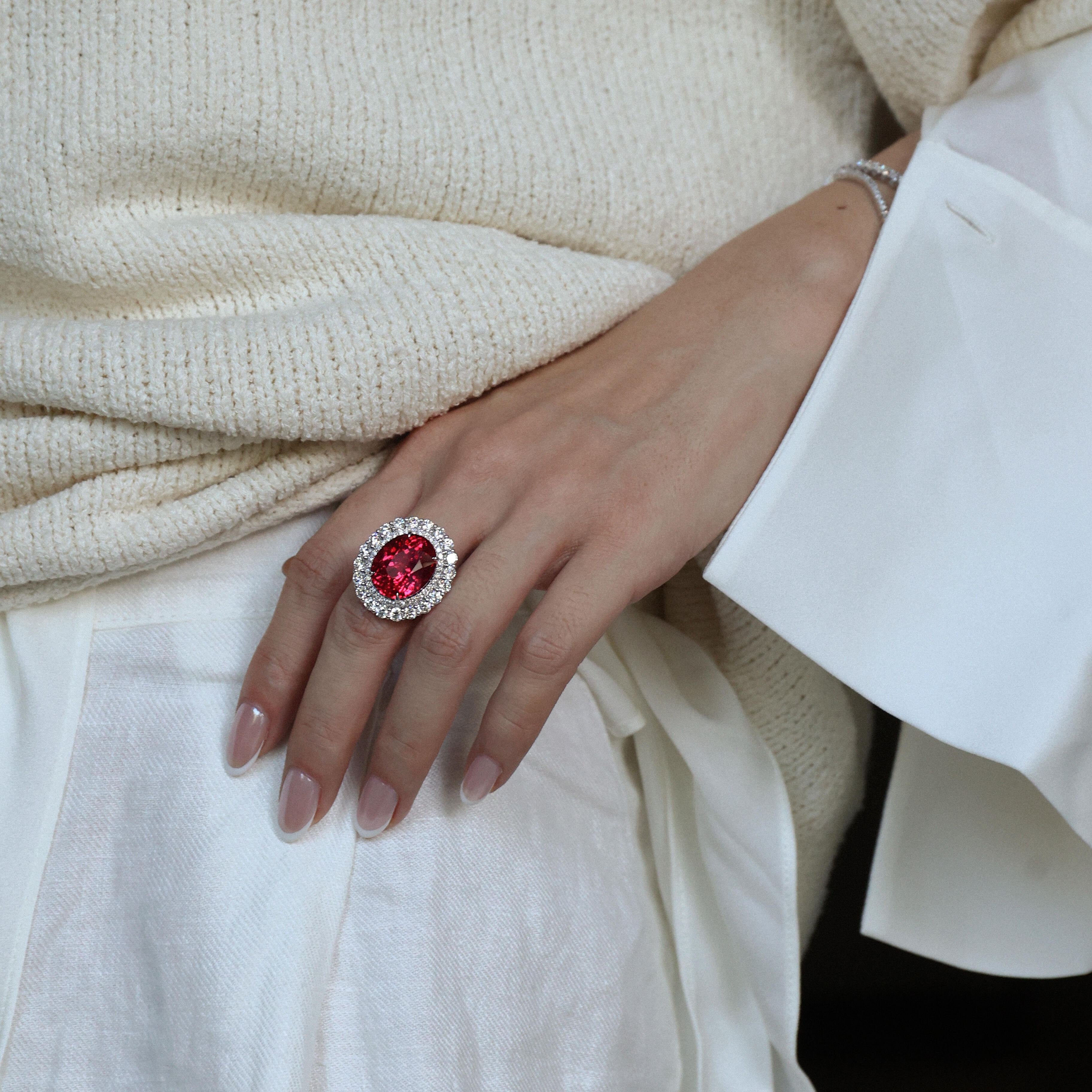 Vivid Red Ruby Oval Cut Double Halo Ring