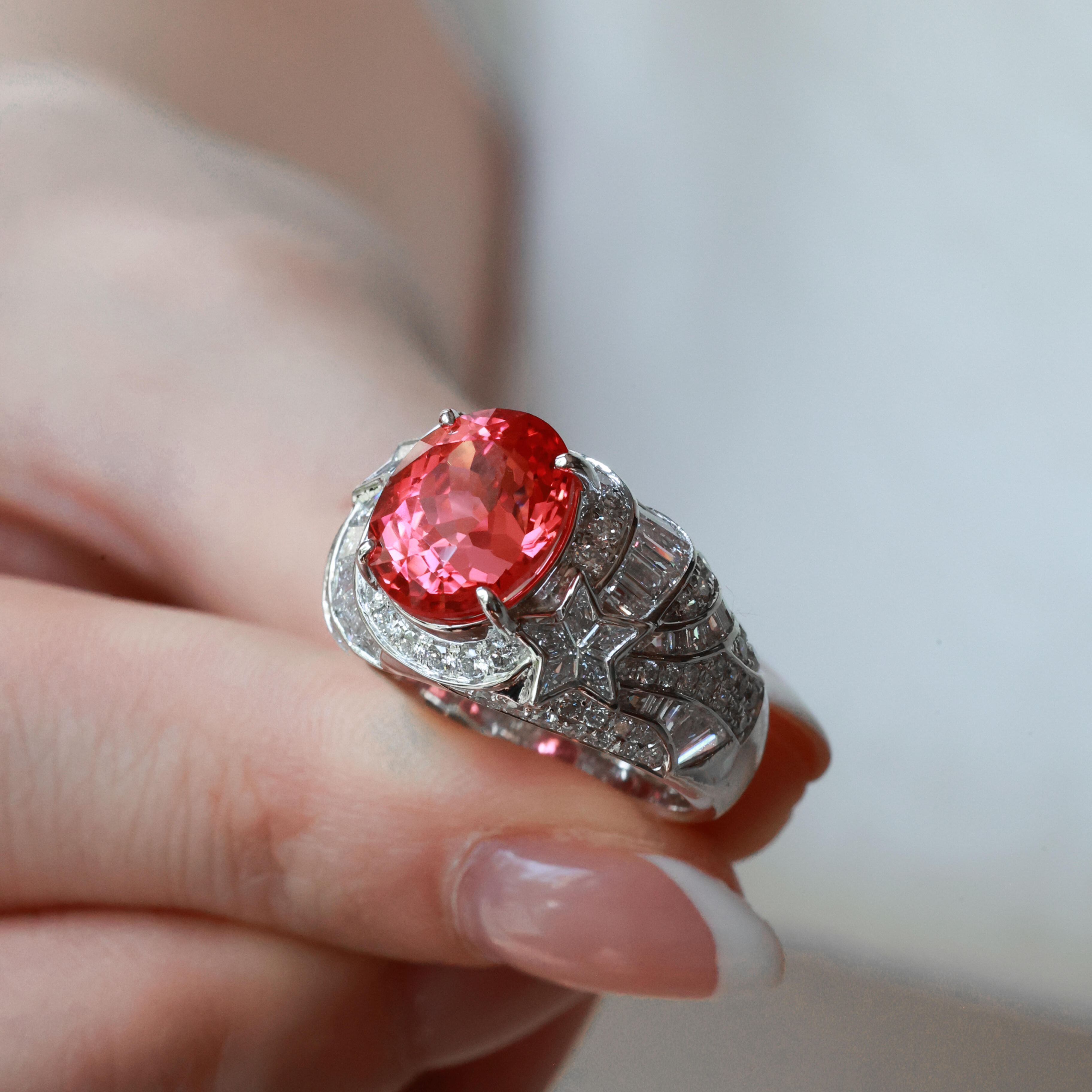 Vintage Padparadscha Oval Cut Art Deco Statement Band