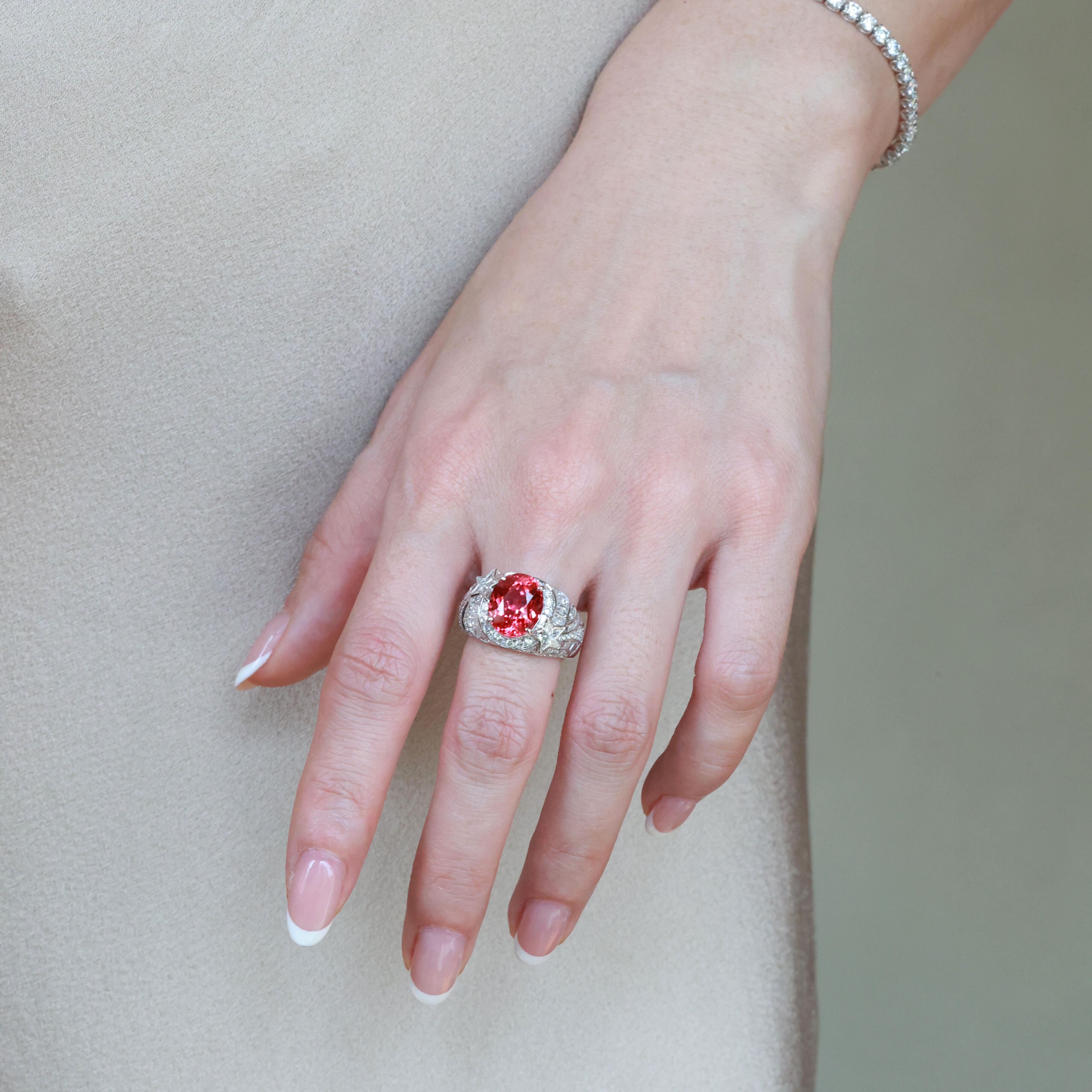 Vintage Padparadscha Oval Cut Art Deco Statement Band