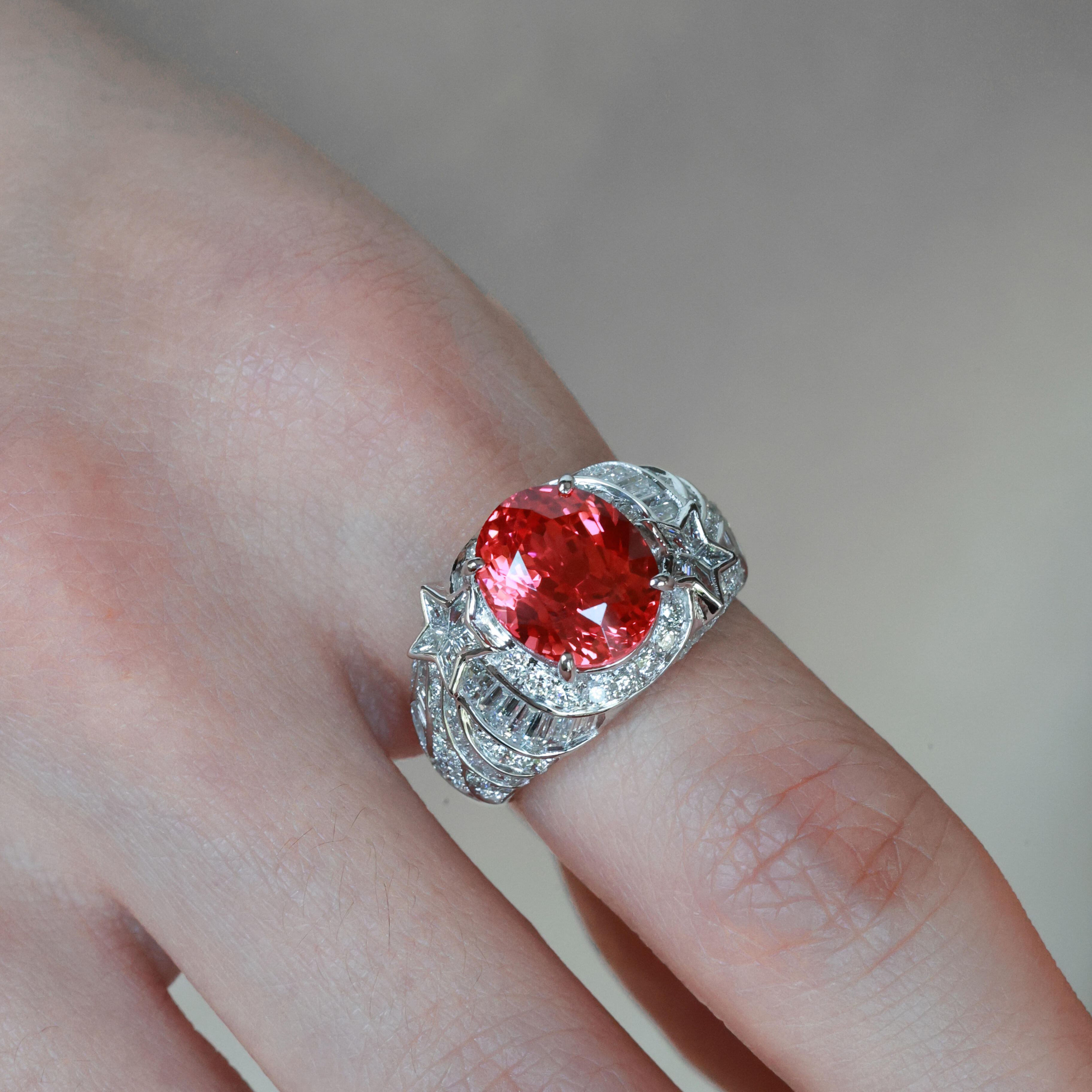 Vintage Padparadscha Oval Cut Art Deco Statement Band